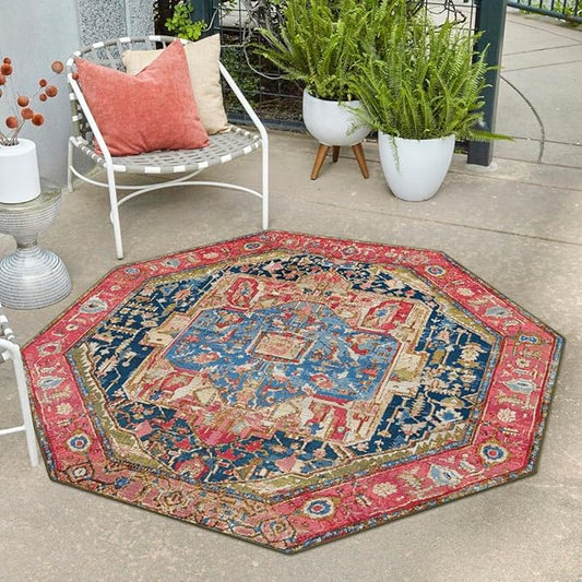 Unique Loom Outdoor Traditional Collection Area Rug - Limon (4' 1" Octagon Multi/Red)