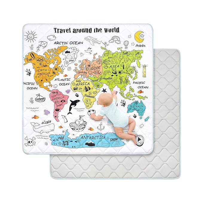 Baby Play Mat for Floor 50 * 50 inch, Extra Thick Soft Cushioning Foam Mat for Kids, Non Slip & Washable Crawling Mat for Toddler, Padded Play Mat for Baby Tummy Time