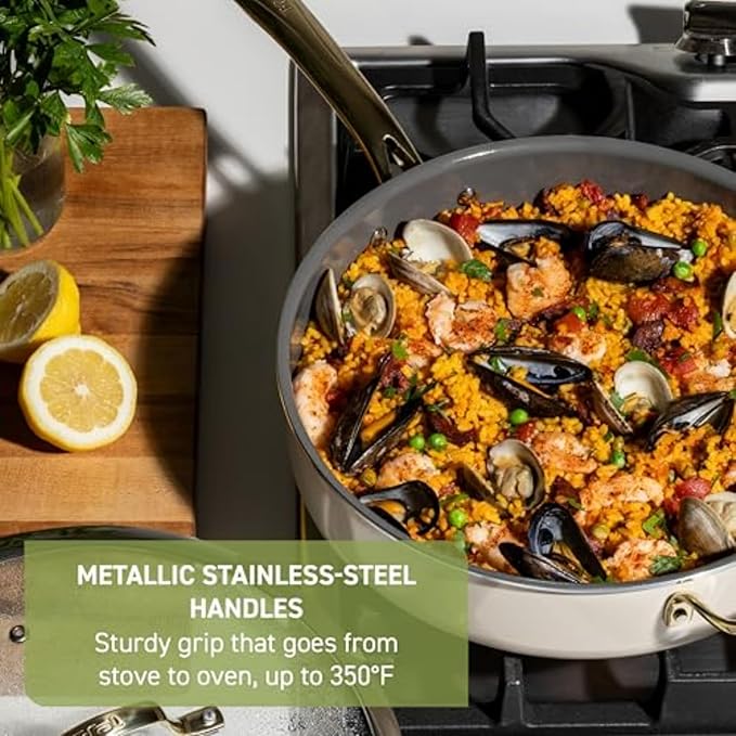 T-Fal Preserve Ceramic Nonstick Frying Pan Skillet 12-inch, Oven Broiler Safe up to 350°F Cookware, InoCeram Glide Technology, Frying Pan, Skillet Pots & Pans, Beige