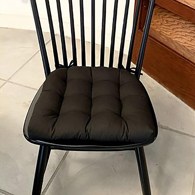 Barnett Home Decor Dining Chair Cushions with Ties – Size Small 15 x 17 - Latex Foam Fill, 100% Cotton, Machine Washable Chair Pads for Kitchen Chairs, Made in USA (Cotton Duck Black/Pack of 2)