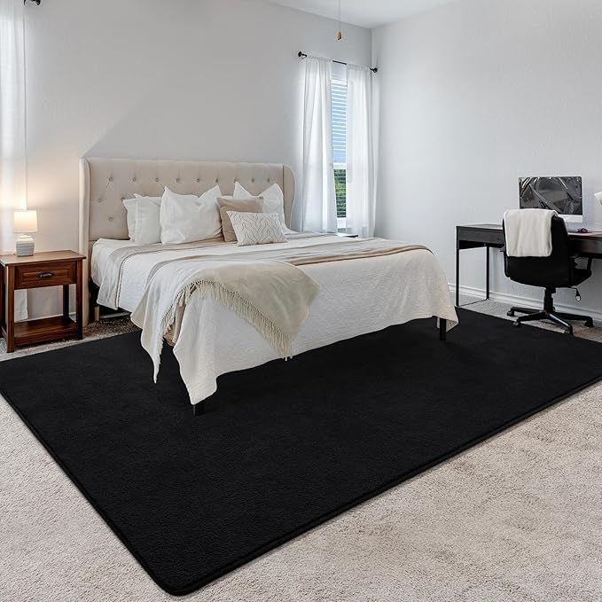 Soft Rugs for Living Room 5x7 Black, Minimalist Area Rug for Bedroom Nursery Dining Table Dorm, Throw Rugs for Men Boys Girls Kids Room Indoor Floor Carpets