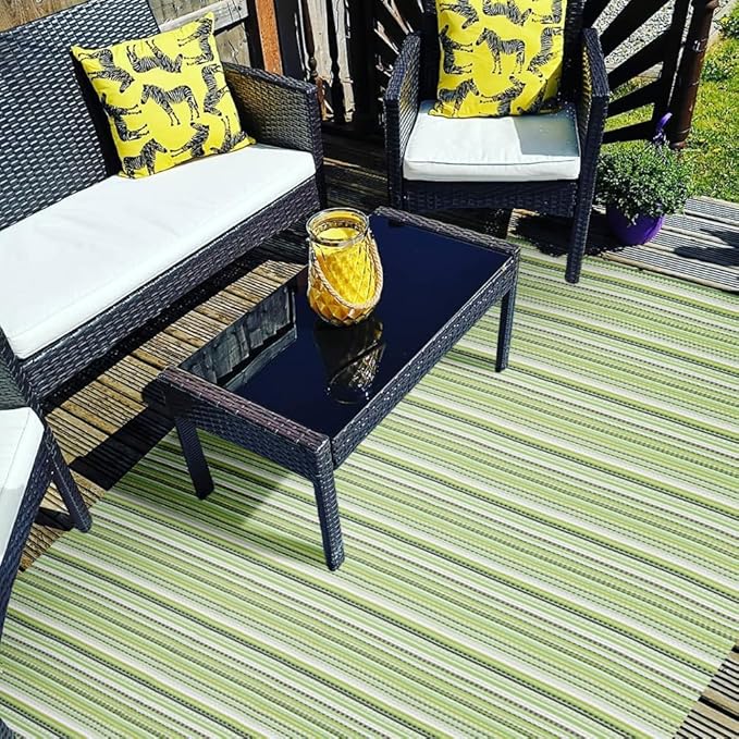 Outdoor/Indoor Rug Plastic Straw Rug Waterproof Portable Outdoor Mat, Easy to Clean and Fold,Perfect for Garden, Patio, Picnic, Decking-（Green，5x7Ft）