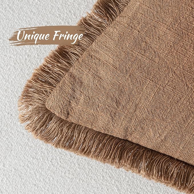 MIULEE Decorative Throw Pillow Covers Neutral Linen Fringe Throw Pillows Euro Shams Set of 2 Brown Boho Farmhouse Cushion Covers for Couch Sofa Bed Living Room Spring Home Decor 22x22 Inch