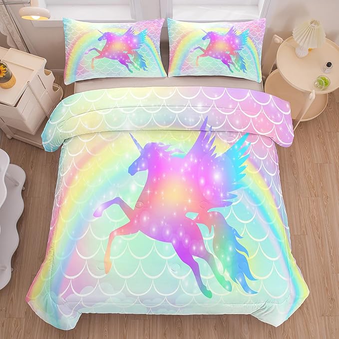 Tailor Shop Queen Size 5-Piece Unicorn Bedding Set - Pink Comforter, Sheets, Bed in a Bag for Girls/Kids