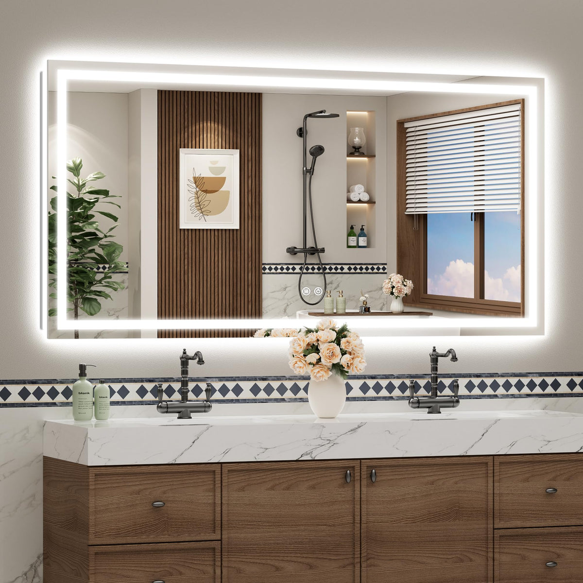 VEEYLOS 72x36 Inch LED Bathroom Mirror with Lights, Backlit & Front Lit