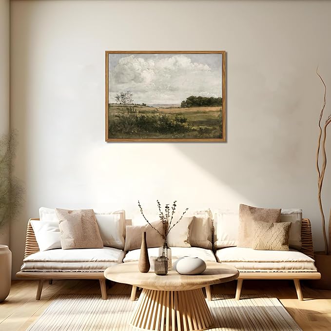 Floating Framed Vintage Canvas Wall Art - Wilderness Landscape Wall Decor, Elegant Natural Farmhouse Scenery Paintings Print for Living Room Bedroom Office Home Decoration 12x16 inch