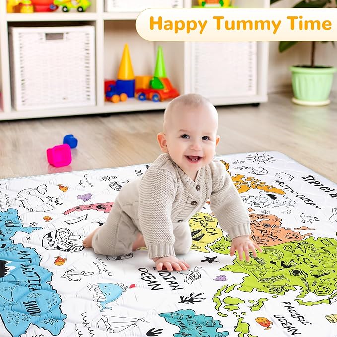 Baby Play Mat for Floor 50 * 50 inch, Extra Thick Soft Cushioning Foam Mat for Kids, Non Slip & Washable Crawling Mat for Toddler, Padded Play Mat for Baby Tummy Time