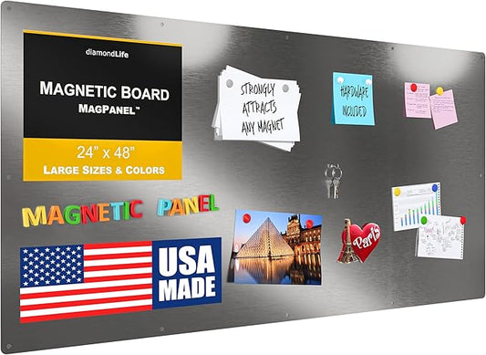 Diamond Life Magnetic Board - Memo & Vision Board for Home, School & Office - Magnet Board for Kids - Pre-drilled Mounting Screws Included (Stainless Steel 24"x48")