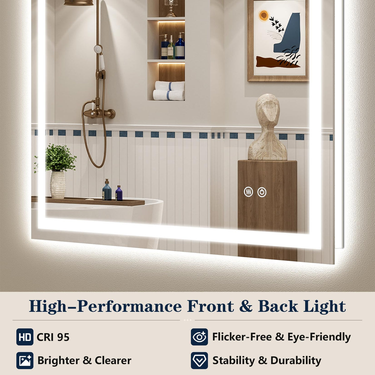 VEEYLOS 40x36 Inch LED Bathroom Mirror with Lights, Backlit & Front Lit