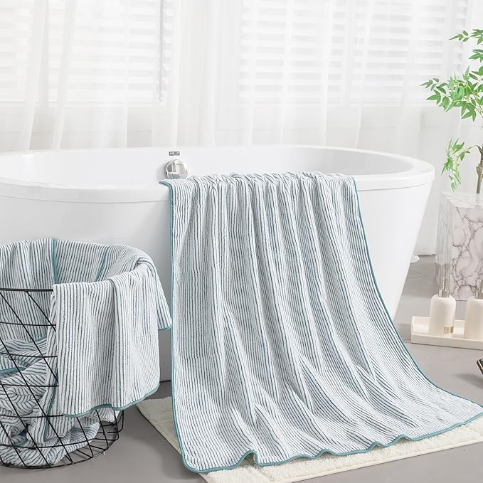 8-Piece Premium Towel Set for Bathroom|2 Oversized Large Bath Sheet,2 Hand Towels,4 Washcloths|Soft Cozy Highly Absorbent Fast Dry Microfiber Shower Towel Set for Hotel Bathroom Essentials,Lake Blue