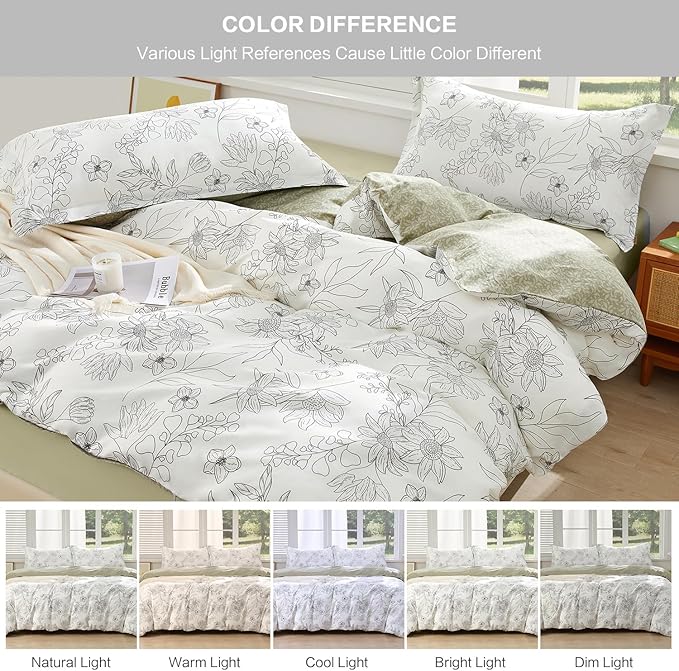 SAPHREAS Sunflower Printed Duvet Cover Set 3pcs King Size Drawing Floral White Bedding Comforter Cover Set 1 Duvet Cover 104"x90" 2 Pillow Shams, Comforter Not Included