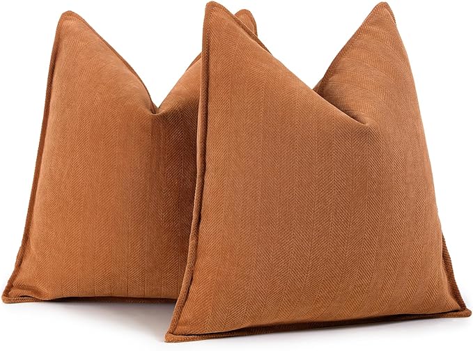 ZWJD Orange Pillow Covers 22x22 Set of 2 Chenille Throw Pillow Covers with Elegant Design Soft and Luxurious Decorative Throw Pillows for Couch, Bed, and Home Decor
