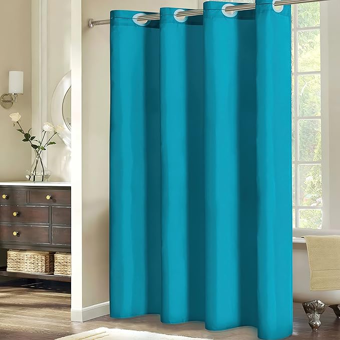 FurlinicNo Hook Fabric Shower Curtain,Small Stall Shower Curtain Liner,Bathroom Curtains with 6 Plastic Split Grommets,Waterproof & Machine Washable,Teal Blue,Half Narrow 48x72 Inch.