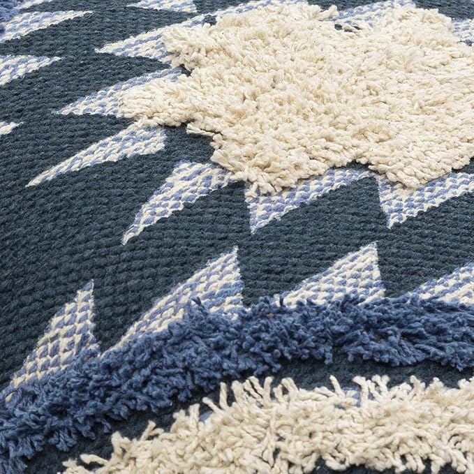 Hauteloom Shepardsville Decorative Throw Pillow Cover - Sofa Couch Cushion Cover - Boho Farmhouse Lumbar Pillow Cover -%100 Cotton - Dark Blue, Off White - Square 20" x 20"