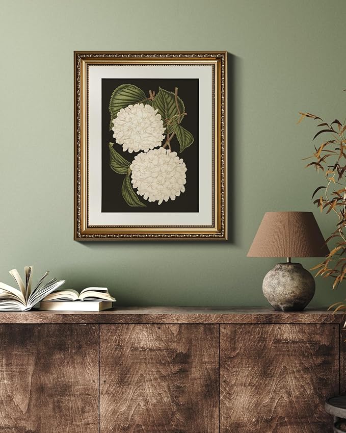 VIYYIEA Gold Framed Wall Art Canvas Print Home Decor White Hydrangea Oil Painting Canvas Prints Room Aesthetic Flower Prints Decoration Bedroom Bathroom Wall Decor Kitchen Office 13x16in