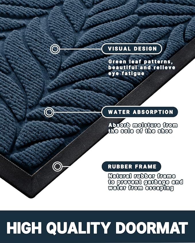 Yimobra Front Door Mat Outdoor Indoor, 36x24 All-Season Waterproof Welcome Mat, All-Weather Outside Entrance Mat, Non-Slip Patio Porch Doormat, Low Profile, Fade Resistant, Blue