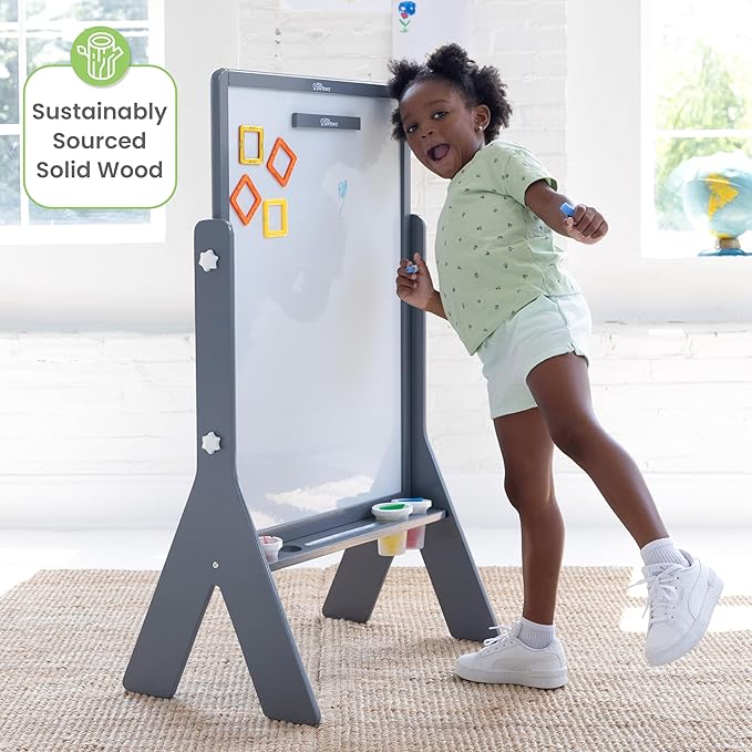 Little Partners Contempo Art Toddler Easel, Two-Sided Paint Station for Kids with XL Surface, Chalk Board, Magnetic Dry Erase Board, Paper Holder, Paint Containers (White/Black Board, Earl Grey)