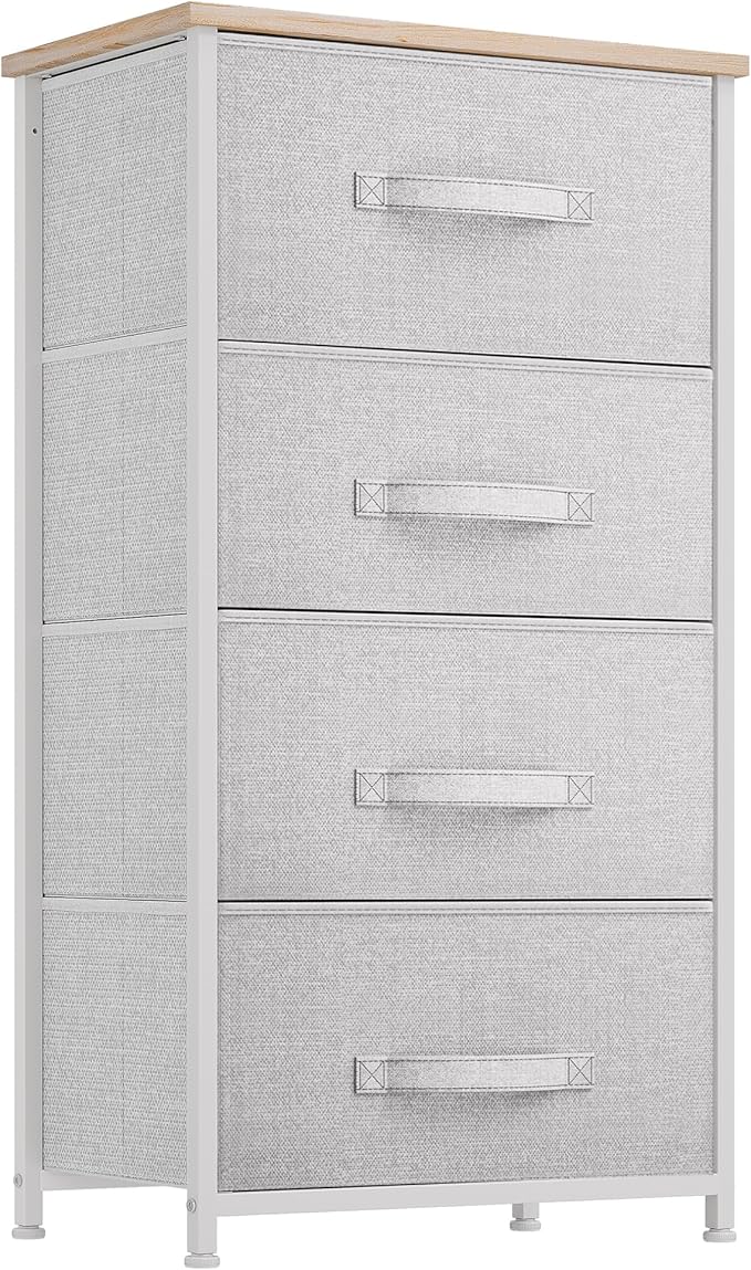 DWVO 4 Drawers Dresser, Dresser for Bedroom, Fabric Storage Tower, Chest of Drawers, Organizer Unit for Closets, Living Room