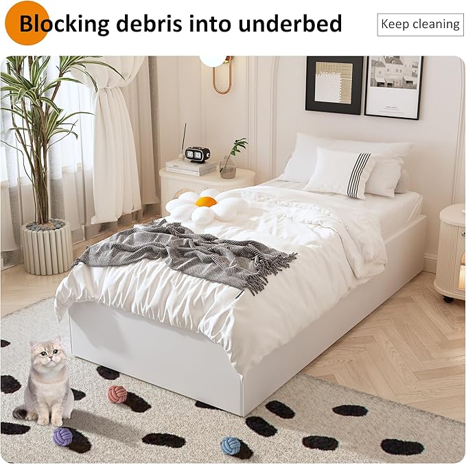 14 Inch XL Twin Bed Frame with White Fabric Cover, Heavy Duty Metal Twin XL Platform Bed Frame, No Box Spring Needed, Support Up to 2500 lbs, Easy Assembly, Noise Free, Black