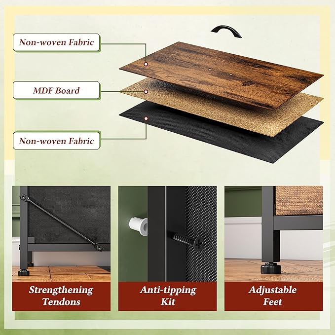 Dresser for Bedroom with 16 Fabric Drawers Long Dresser with Charging Station TV Stand for 60" TV Dressers & Chest of Drawers for Bedroom, Living Room, Closet, Rustic Brown