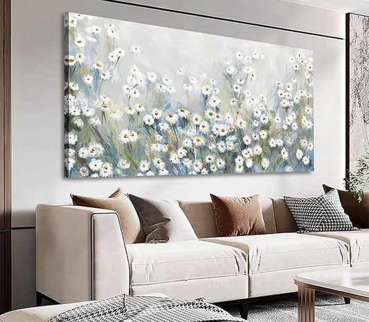 NINEASO Abstract Flowers Canvas Wall Art - Elegant Daisy Pictures White Yellow Wildflower Wall Decor Modern Botanical Painting Print Artwork for Living Room Bedroom Home Office Decor 20" x 40"