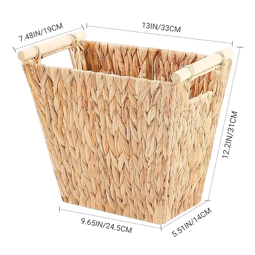 Wicker Trash Can Waste Basket for Bathroom, Bedroom, Water Hyacinth Woven Trash Can Rattan Boho Decorative Farmhouse Bathroom Home Office Powder Room Living Room Wicker Trash Basket(5 Gallons)