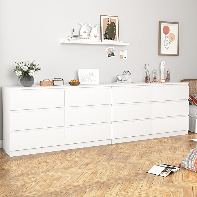 White Dresser for Bedroom,Modern Large 6 Drawer Dresser with Deep Drawer,Wide Storage Chest of Drawers,Wood Bedroom Storage Organizer Furniture for Closet