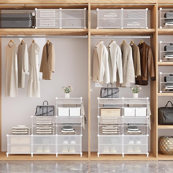AWTATOS Shoe Rack, 6 Tier Shoe Storage Cabinet with Door, 24 Pair Shoe Organizer Shelves for Closet Hallway Bedroom Entryway, Transparent Twill