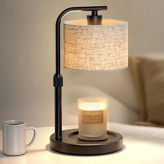 Candle Warmer Lamp with Timer Dimmer, Height Adjustable Black Electric Candle Warmer Wax Heater with 2 Bulbs, Birthday Gifts for Women Her, Mom, House Warming Gifts New Home