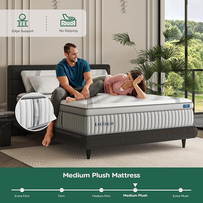 Lechpeus Twinxl Mattress,14 Inch Medium Plush Hybrid Mattress in Box,MDI Soft Memory Foam & 7-Zone Pocket Springs,Motion Isolation& Back Pain Relief,Enhanced Support Twinxl Bed,None Fiberglass