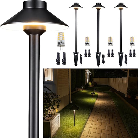Outdoor Brass Pathway Lights, Low Voltage Landscape Path Lighting Wired, 12v Walkway Light LED Waterproof, Black for Outside Garden Yard with 3W 270LM 3000K Soft White G4 Bulb (4 Pack)