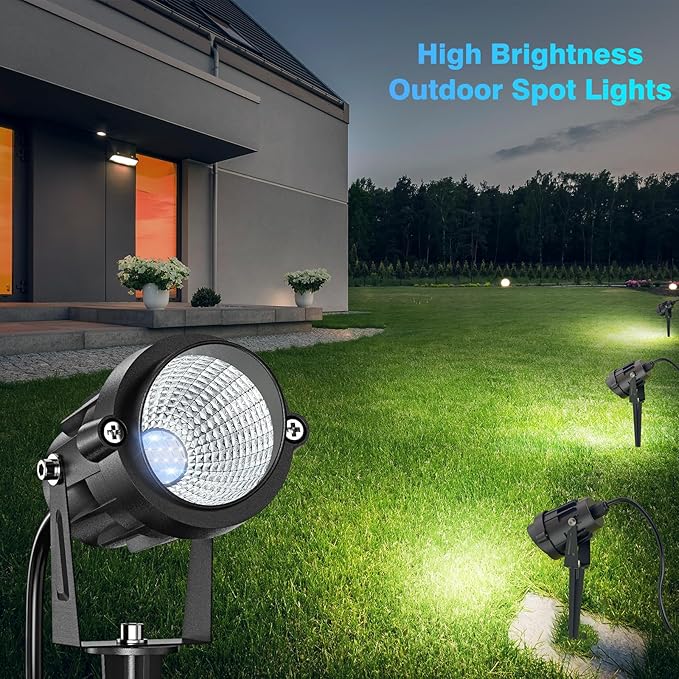 High Brightness 1000LM Outdoor Spot Lights for Yard, 3500K Warm White Spot Lights Outdoor with 4.9FT Electric Cord, 10W LED IP66 Waterproof Landscape Spotlights for Garden Tree Flag - 2 Pack