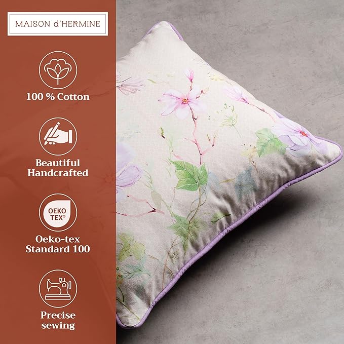 Maison d' Hermine Decorative Pillow Covers 18 x 18 Inch Square 100% Cotton Throw pillow Covers with invisible Zipper Cushion Case for Living Room Couch, Chair, Sofas, Bedroom, Home (Magnolia Mornings)