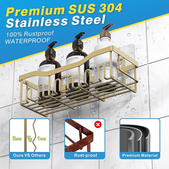 5-Pack Rustproof Stainless Steel Shower Caddy – No Drill Adhesive Bathroom Organizer with Large Capacity, Spacious Shower Shelves for Inside Shower, Kitchen & Home Decor Storage-XL Size