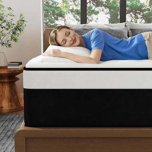 King Mattress, 14 Inch King Hybrid Mattress in a Box with Memory Foam, Medium Firm, Euro Top, Reinforced Edge Support, Pressure Relief & Motion Isolation, CertiPUR-US Certified