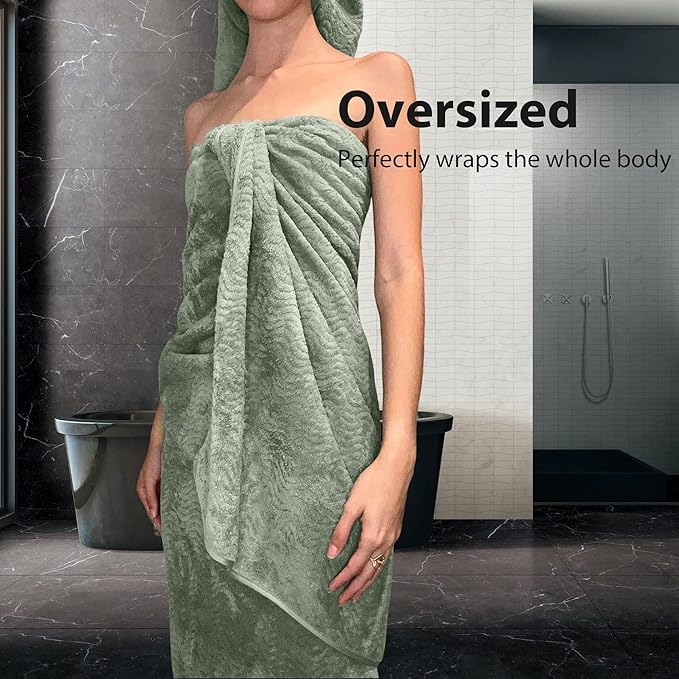 Ultra Soft 8 Piece Textured Bath Towel Set for Bathroom Shower Pool, Kitchen, Quick Dry, Lightweight Highly Absorbent - 2 Oversized Bath Towel Sheets, 2 Hand Towels, 4 Washcloths - Light Green