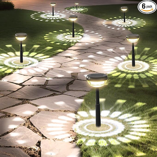 Ensenior 6-Pack Solar Lights Outdoor, Auto ON/Off 3000K LED Solar Garden Lights for Pathway, Yard, Patio, Walkway, Flower Bed, Waterproof, Energy-Efficient Landscape Lighting, Adjustable Height