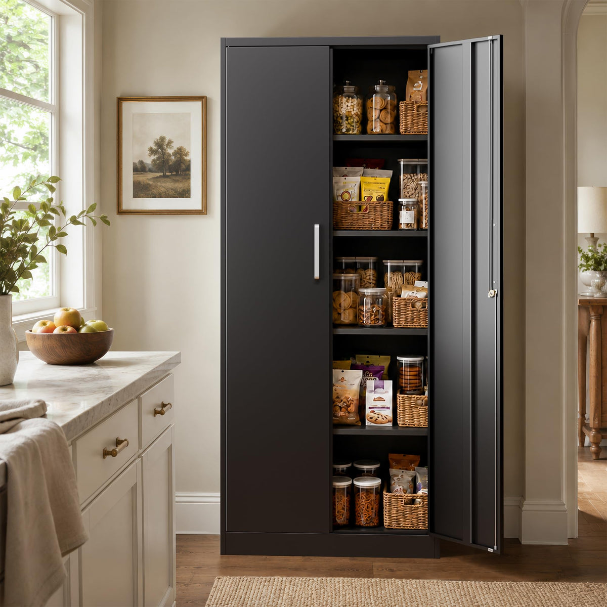 Tivostaral 71” Metal Kitchen Pantry Storage Cabinet with Adjustable Shelves