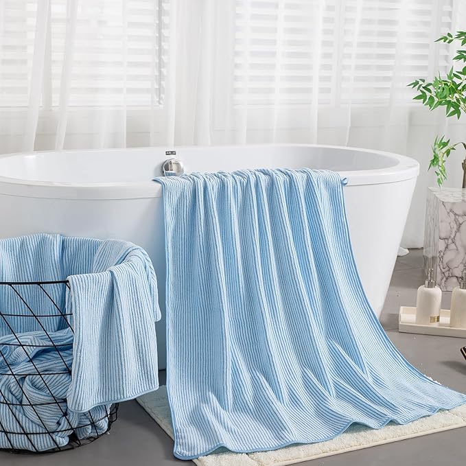 4 Piece Bath Towel Set 35"x70"Oversized Bath Towel for Bathroom Ultra Soft Fluffy Extra Large Bath Sheet Luxury Premium Bathroom Towel Highly Absorbent Quick Dry Shower Towel for Hotel Spa,Blue White