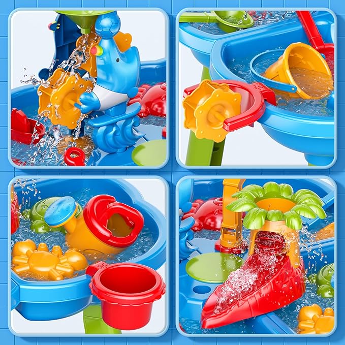 Water Table for Toddlers 3-5 Years Kids Ages 4-8, 4 in 1 Kids Summer Activity Sensory Play Outdoor Beach Backyard Sand Water Table Toys for Toddlers, Birthday Toys Gift for Boys Girls