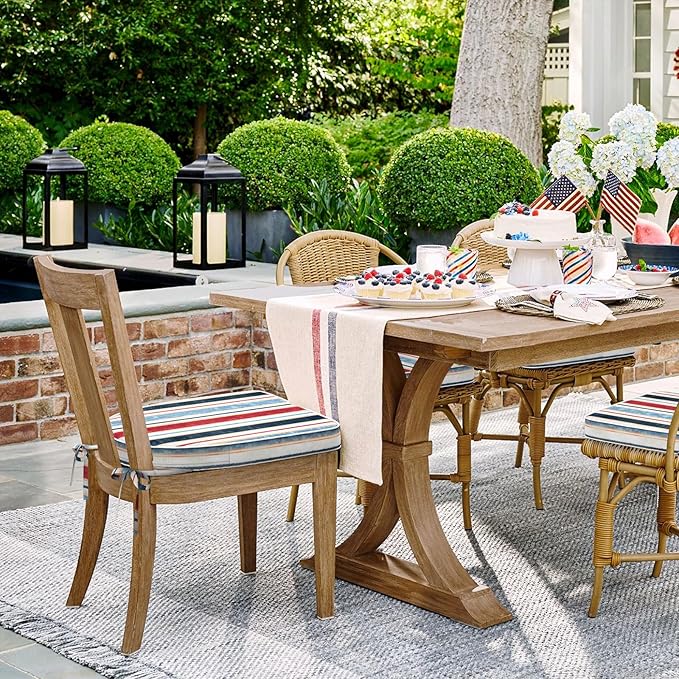 Set of 4 Outdoor Chair Cushions 19"x19"x2",Water Repellent Dining Seat Cushion with Ties and Removable Covers, Chair Cushions for Indoor and Patio Furniture, Stripe Red Blue
