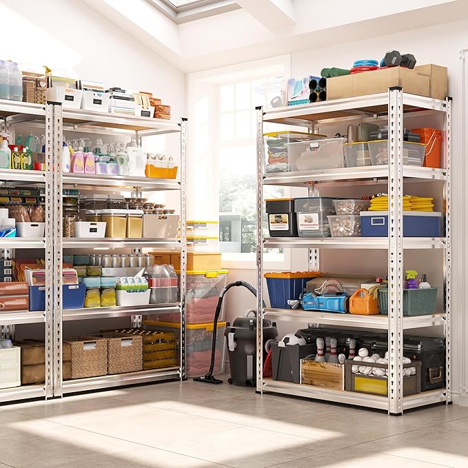 REIBII Storage Shelves 2020LBS Garage Shelving Heavy Duty Shelving 5 Tier Metal Shelving Units for Storage Adjustable Pantry Shelves for Kitchen Warehouse Basement 28" W x 12" D x 59.8" H, 3 Pack