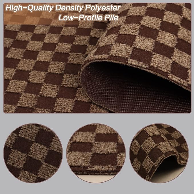 4' x 45' Runner Rugs with Rubber Backing, Indoor Outdoor Utility Carpet Runner Rugs, Checkered Brown, Can Be Used as Aisle for The RV and Boat, Laundry Room and Balcony