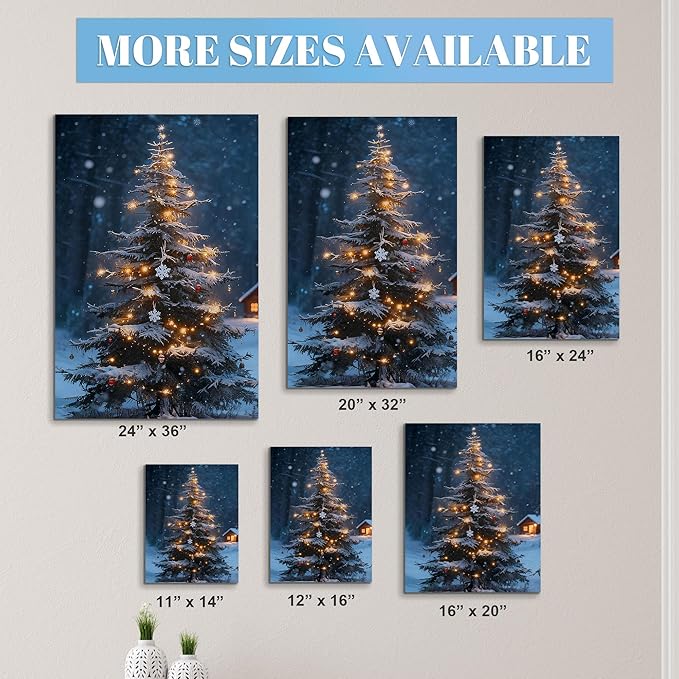 Framed Christmas Pictures Wall Decor,Vintage Pine Tree Prints,Winter Christmas Canvas Wall Art Decoration for Bedroom Bathroom Living Room Rustic Xmas Holiday Gifts (Christmas Tree 19, 11'' X 14'')