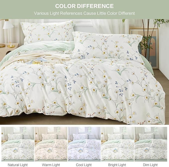 SAPHREAS White Floral Duvet Cover Set King Size 3pcs Botanical Magnolia Flower Bedding Comforter Cover Set 100% Cotton 1 Duvet Cover 104"x90" 2 Pillow Shams, Comforter Not Included