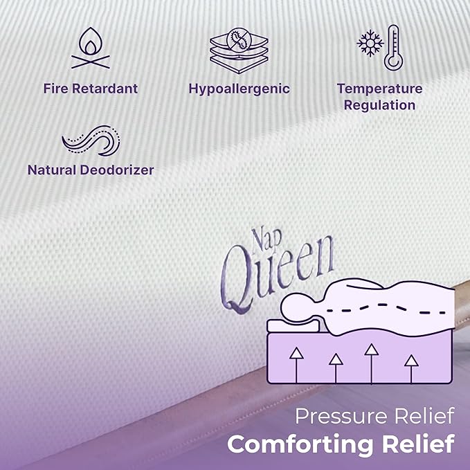 NapQueen 12 Inch Queen Size Mattress, Bamboo Charcoal Memory Foam Mattress, Bed in a Box,White