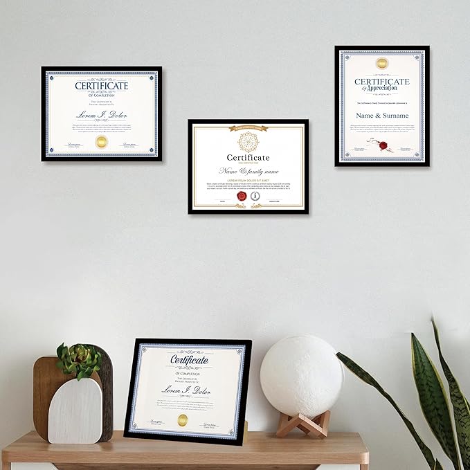 8.5x11 Picture Frame Set of 1,Black 8.5x11 Photo Frames Bulk for Document Certificate Award Diploma, Wall Hanging or Tabletop Display