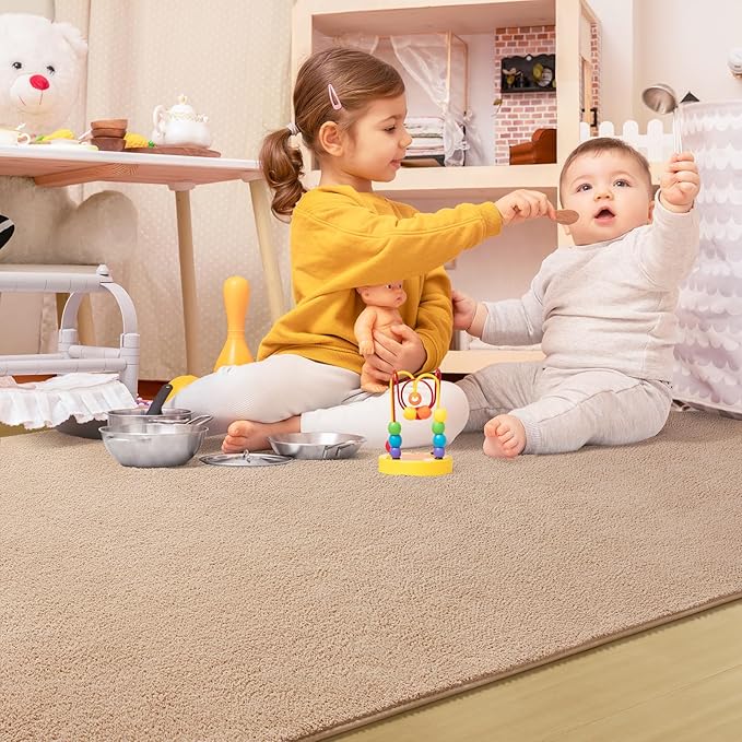 Soft Rugs for Living Room 5x7 Beige, Minimalist Area Rug for Bedroom Nursery Dining Table Dorm, Throw Rugs for Men Boys Girls Kids Room Indoor Floor Carpets