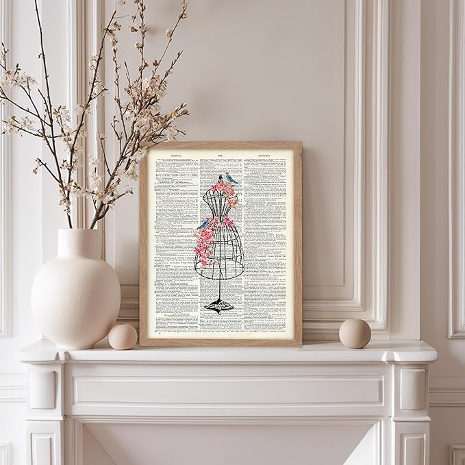 Poster Master Mannequin Print - Fashion Poster - Dictionary Art - Floral Gift for Men, Women & Dressmaker - Sewing & Flower Art - Chic Wall Decor for Living Room, Dorm or Office - 8x10 Beige Framed
