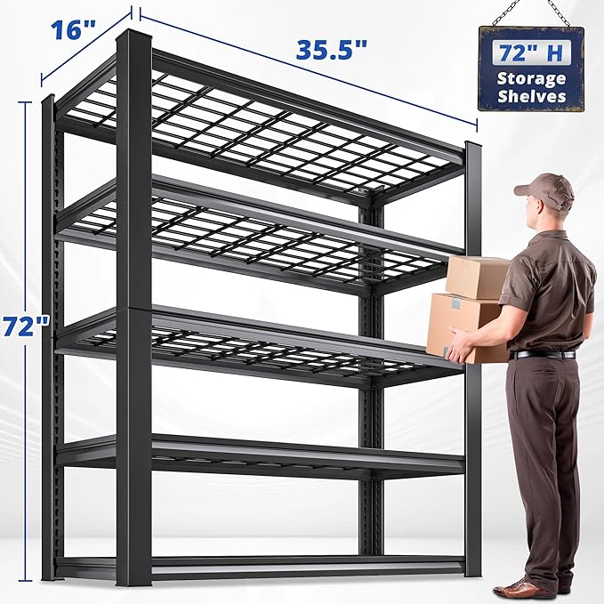 REIBII 3010LBS Storage Shelves 72" H Garage Shelving Heavy Duty Metal Shelving 5 Tier Adjustable Metal Shelves for Storage for Pantry Kitchen Basement 72" H x 35.5" W x 16" D, 3 Pack